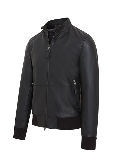 Mens Black Retro Leather Bomber Jacket - Adak