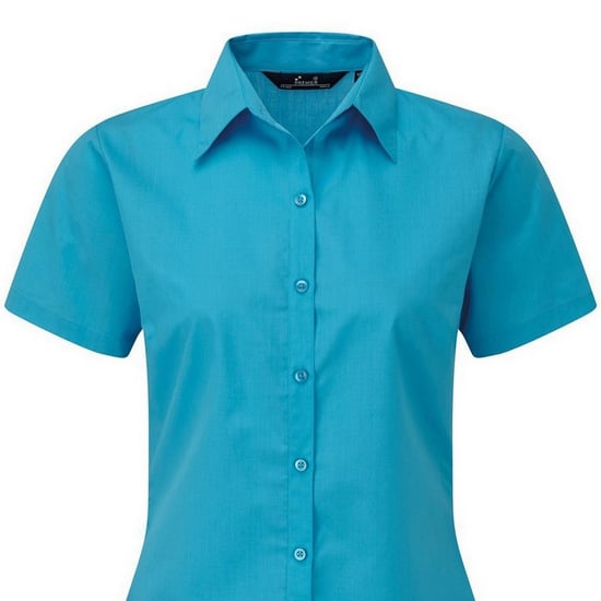 Premier Damen Kurzarm Popeline Bluse / Arbeitshemd (Türkis) - Image 2