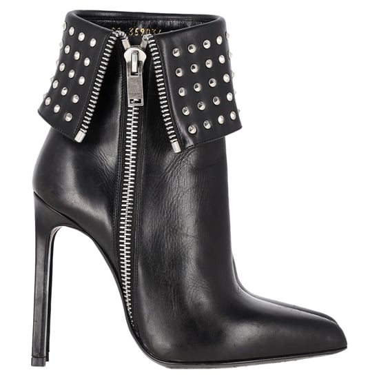 Saint Laurent Paris Faltbare Nieten-Stiefeletten aus schwarzem Leder - Image 1