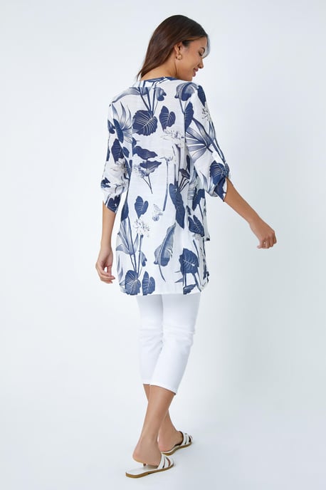 Palm Print Wrap Hem Tunic Top