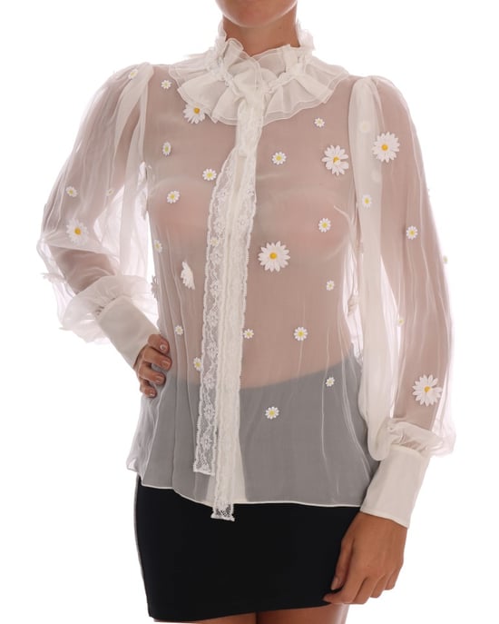 Dolce & Gabbana Weiße Gänseblümchen Applikation Seidenhemd - Image 1