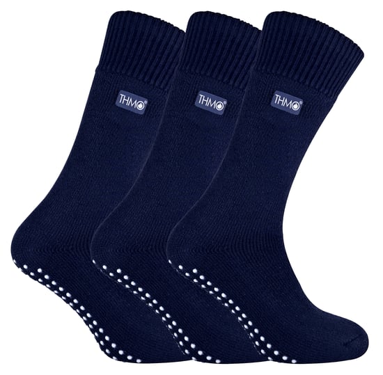 THMO - 3 Paar Herren Fleece-gefütterte Hausschuhsocken mit Greifern - Navy - Image 1