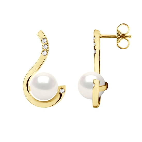 Ohrringe Prestige – Diamanten 0,08 ct – Qualität HSI – Weißgold – echte Süßwasser-Zuchtperlen rund 7–8 mm - Image 1
