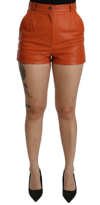 Dolce & Gabbana Damen Orange Leder High-Waist-Shorts - Image 1