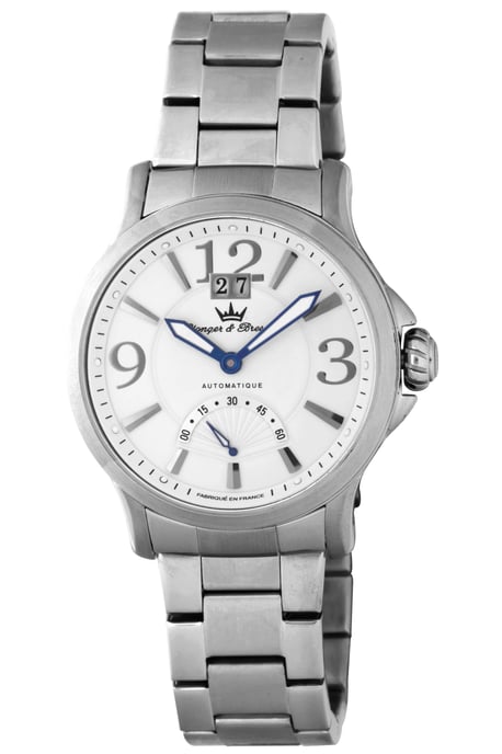 Yonger Silver Stainless Steel White Dial Date Watch