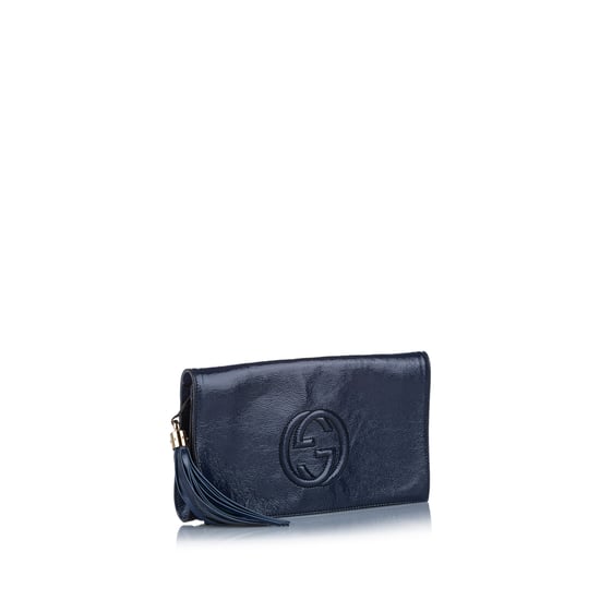 Vintage Gucci Soho Disco Patent Leather Clutch Bag Blue - Image 2