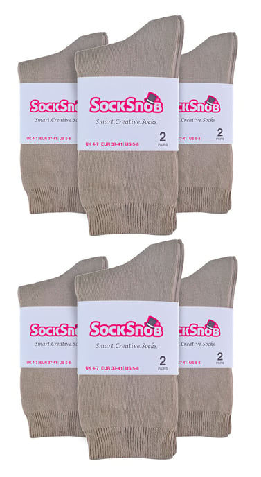 Einfarbige Damensocken mit hohem Baumwollanteil | 12 Paar Multipack | Socken-Snob | Dünne, bequeme, farbenfrohe Crew-Söckchen für Damen in Beige - Image 2