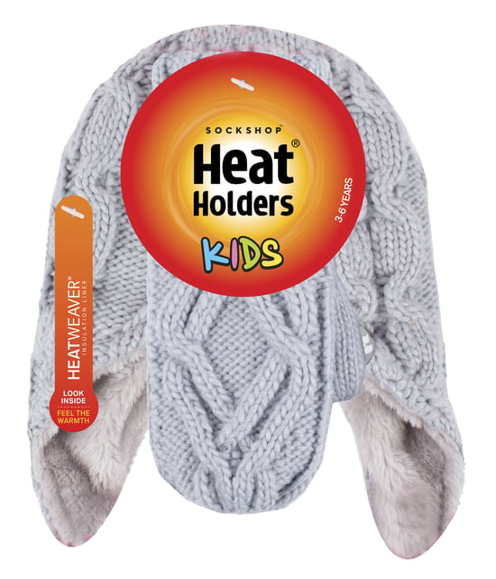 Wärmehalter - Mädchen Majestic Soft Cosy Kabel gestrickt Design Bobble Trapper Mütze und Handschuhe Handschuhe Set - Frost Grey - Image 2