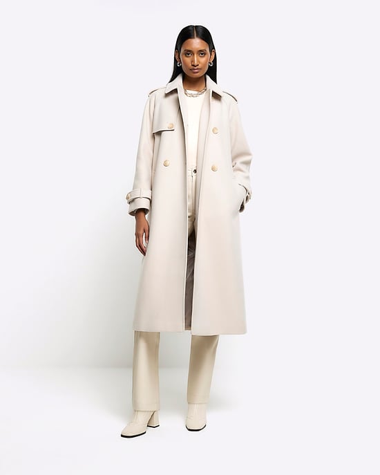 River Island Womens Trench Coat Cream Belted Longline