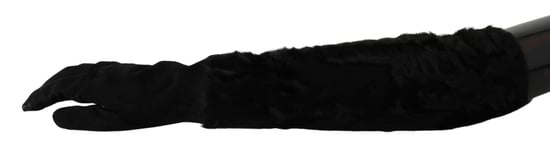 Dolce & Gabbana Women's Black Elbow Length Mitten Gloves Suede Fur Gloves - Image 2