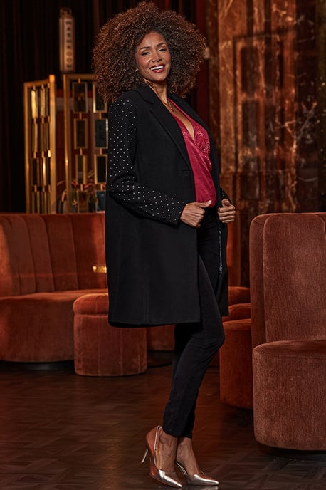 Black Stud Sleeve Detail Formal Coat