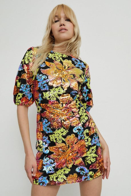 Sequin Floral Mini Dress