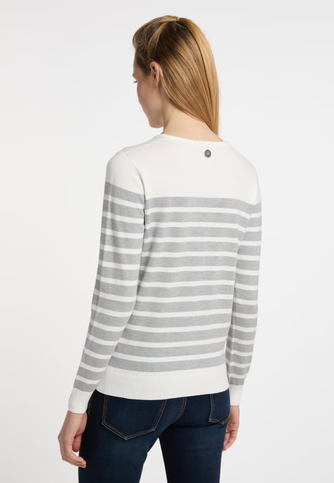 Dreimaster Strickpullover Damen Wollweiss Grau Melange - Image 4