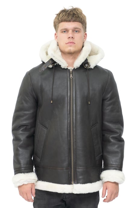 Mens Hooded Sheepskin Leather B3 Flying Jacket-Columbus