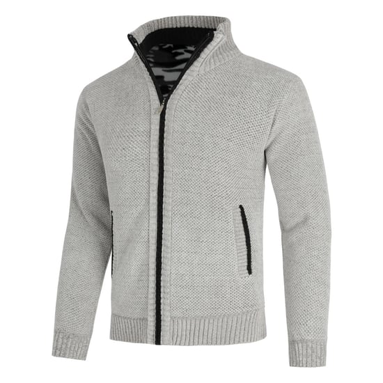 Herren-Cardigan mit Rei?verschluss, Stehkragen und gefuttertem Grobstrickpullover hellgrau - Image 2