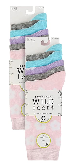 Wildfeet - 10er Pack Damen Bambus Crew Socken mit Punkten, Leoparden- und Blumenmuster - Multicolour - Image 2