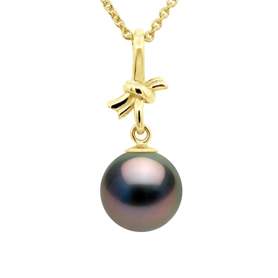 Pendant KNOT - Yellow Gold - Real Cultured Tahiti Pearl Round 9-10 mm