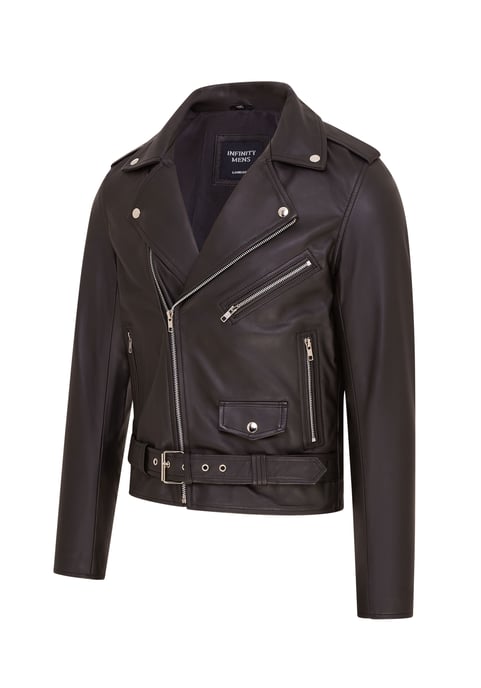 Mens Black Classic Brando Leather Biker Jacket - Heinola