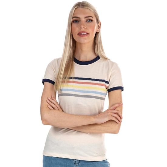 Women's Brave Soul Rainbow Ringer T-Shirt in Cream