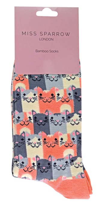 Miss Sparrow - Ladies Novelty Cat Atmungsaktive Bambus-Socken - Happy Cats (Pink) - Image 2