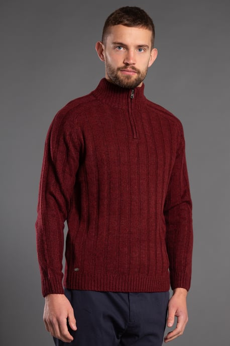 Red 1/4 Zip Funnel Neck Cable Knit Jumper