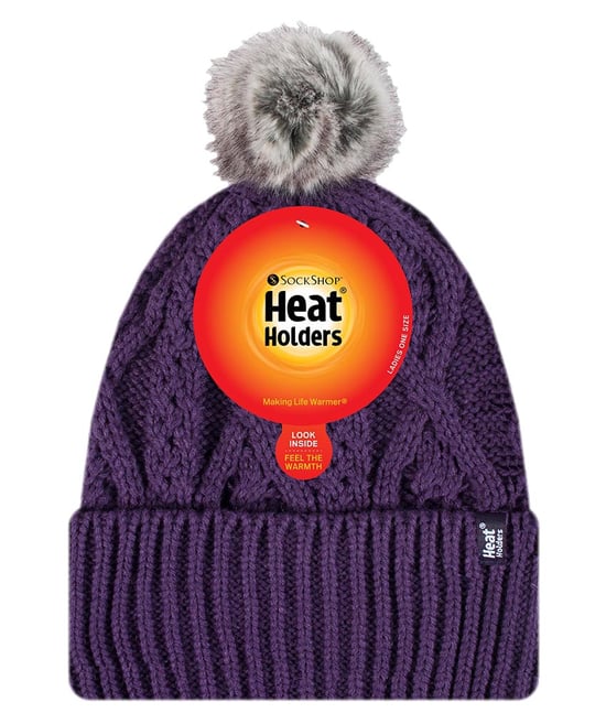 Ladies Ribbed Cuffed Pom Pom Bobble Beanie Mütze mit Fleece-Futter - Image 2
