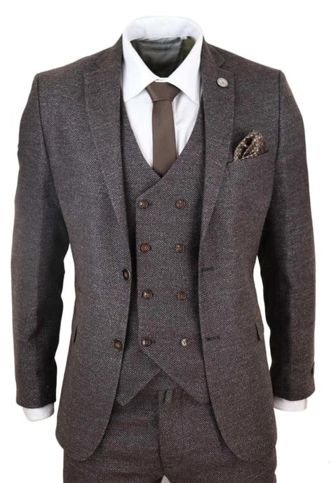 Herren Braun Wolle 3-teiliger Anzug Doppelt Knopf Tweed Peaky Blinders 1920 - Image 1