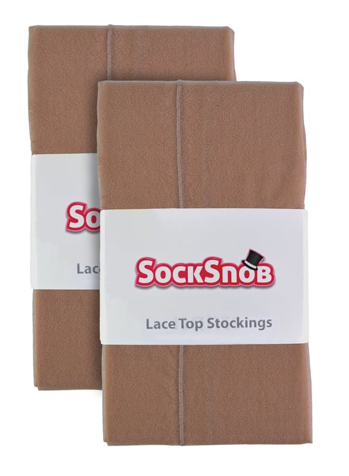 2 Paar Multipack Damen Nahtstrümpfe mit Spitze | Sock Snob | Damen Strümpfe - Nude / Nude - Image 2