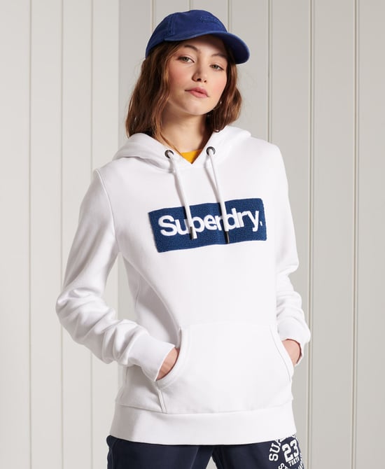 Sweatshirt Superdry Femme Core Logo Arbeitskleidung Kapuze Weiß - Image 1