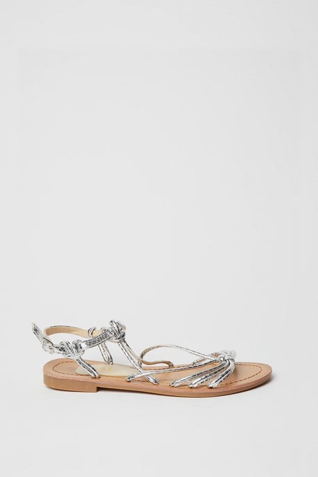 Fleur Metallic Knotted Front Flat Sandals