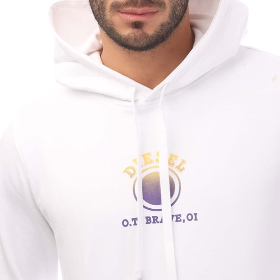 Diesel - Kapuzenpullover mit kleinem, verblasstem lilafarbenem Logo in Weiß - Image 3
