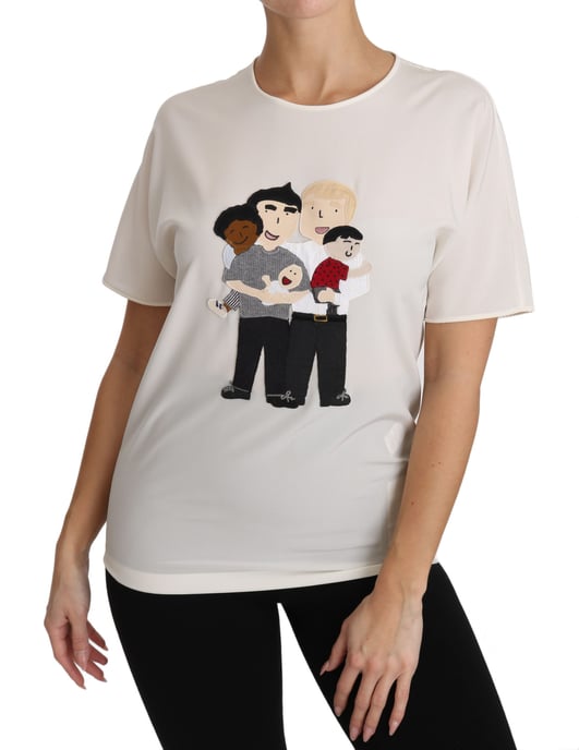 Dolce & Gabbana Damen T-Shirt aus weißer Seidenstretch #dgfamily - Image 5