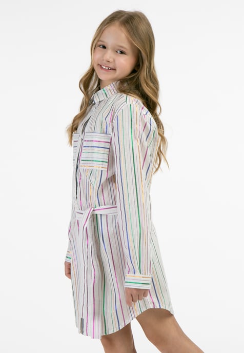 Mymo Hemdblusenkleid Mädchen Weiss Mehrfarbige Streifen - Image 3