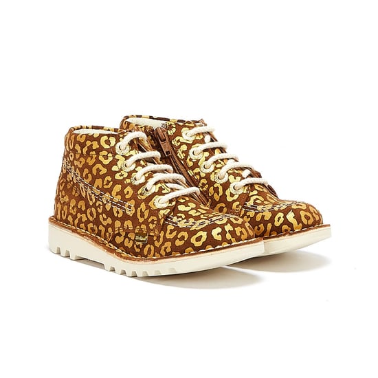 Jungen Mädchen Kickers Kick Hi Leopard Junior Braun / Gold Stiefel - Image 1