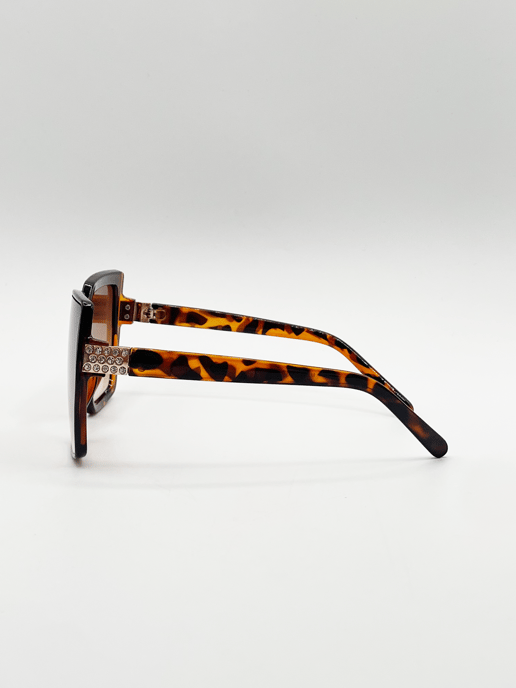 Oversize Cateye Sunglasses with Diamante Detail in Tortoise