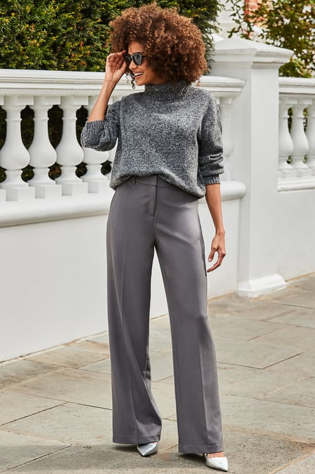Dark Grey Relaxed Fit Wide Leg Trousers