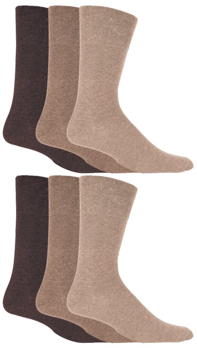 Gentle Grip - Herren 6 Paar Multipack Diabetiker Socken mit Honigkamm oben und Hand verbunden Zehennähte - Braun - Image 1