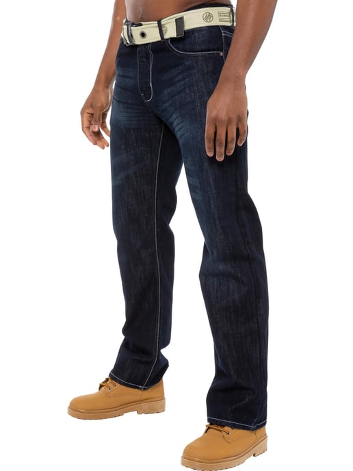 Enzo | Herren Denim Jeans mit Gürtel - Dunkelblau - Image 1