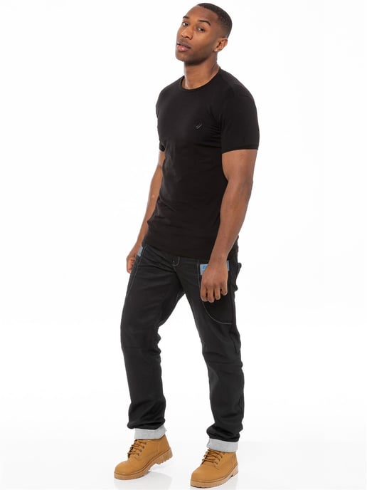 Enzo | Mens Denim Cuffed Jogger Jeans - Schwarz/Blau - Image 5