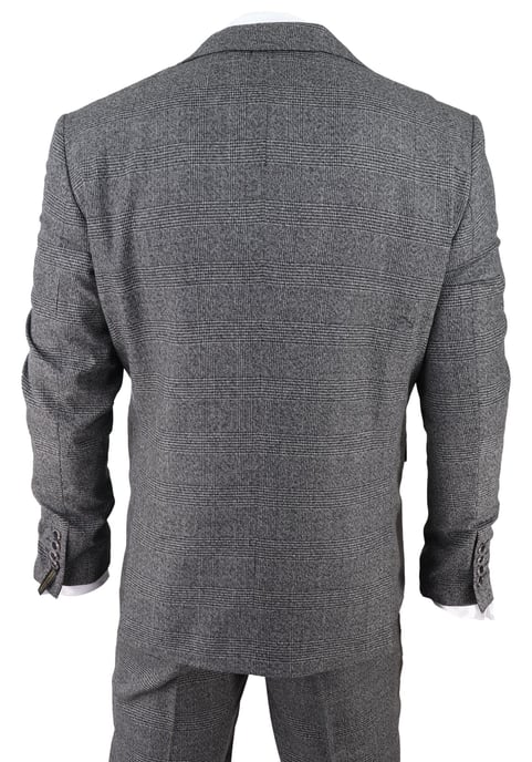 Herren Graues 3-Teiliges Anzugset Prince of Wales Karomuster Klassischer Taillierter Hochzeitsanzug - Image 6