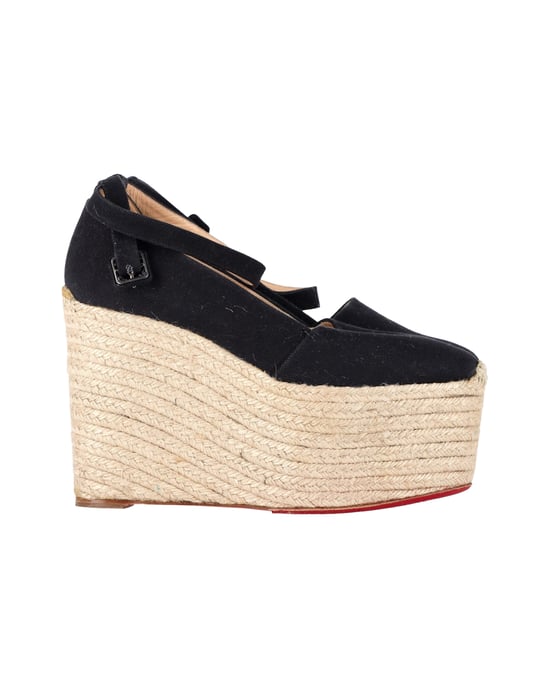 Christian Louboutin Dehia Espadrille Plattform Wedge aus schwarzem Canvas - Image 1