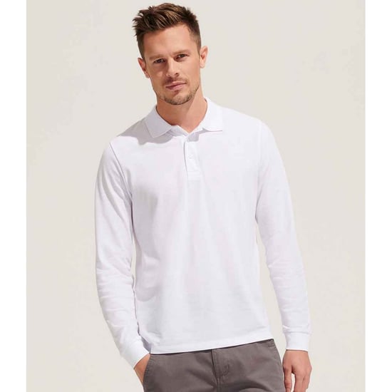 SOLS Unisex Adult Prime Pique Langarm-Poloshirt (Weiß) - Image 3