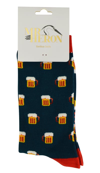 Herr Heron - Herren Bambus Socken | Neuheit Funky Socken | Gemusterte Argyle gestreiften Socken | Atmungsaktiv weich | Geschenke für ihn - Bier (Teal) - Image 2
