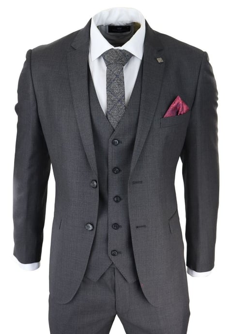 Herren 3-teiliges Anzugset in Anthrazitgrau mit klassischem Steppdesign im Retro-Stil - Image 1