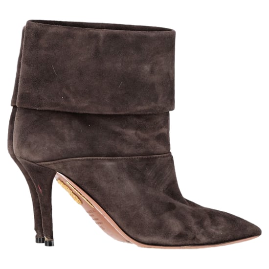 Aquazzura Gefaltete Knöchelstiefel mit Absatz aus braunem Wildleder - Image 1