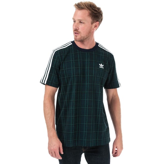 Men's adidas Originals 3-Stripes Tartan T-Shirt in Navy