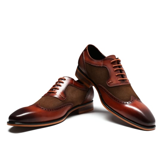 Herrenschuh mit klassischer Ziernaht Business-Schuh Glattleder Halbschuhe Braun - Image 1