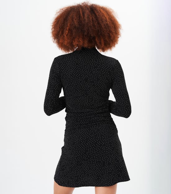 High Neck Stud Hot Fix Stretchy Mini Dress