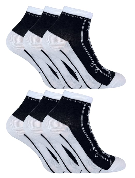 6 Paar Multipack Socken, die wie Schuhe aussehen | Socken Snob | Neuheit lustig Lace Up Converse Socken - schwarz - Image 1