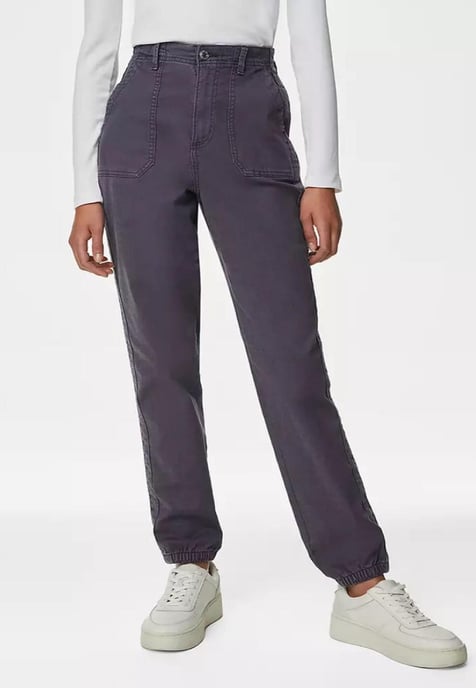 M&S Collection Damen Baumwollmischung Slim Fit Ankle Grazer Joggers Light Indigo - Image 1